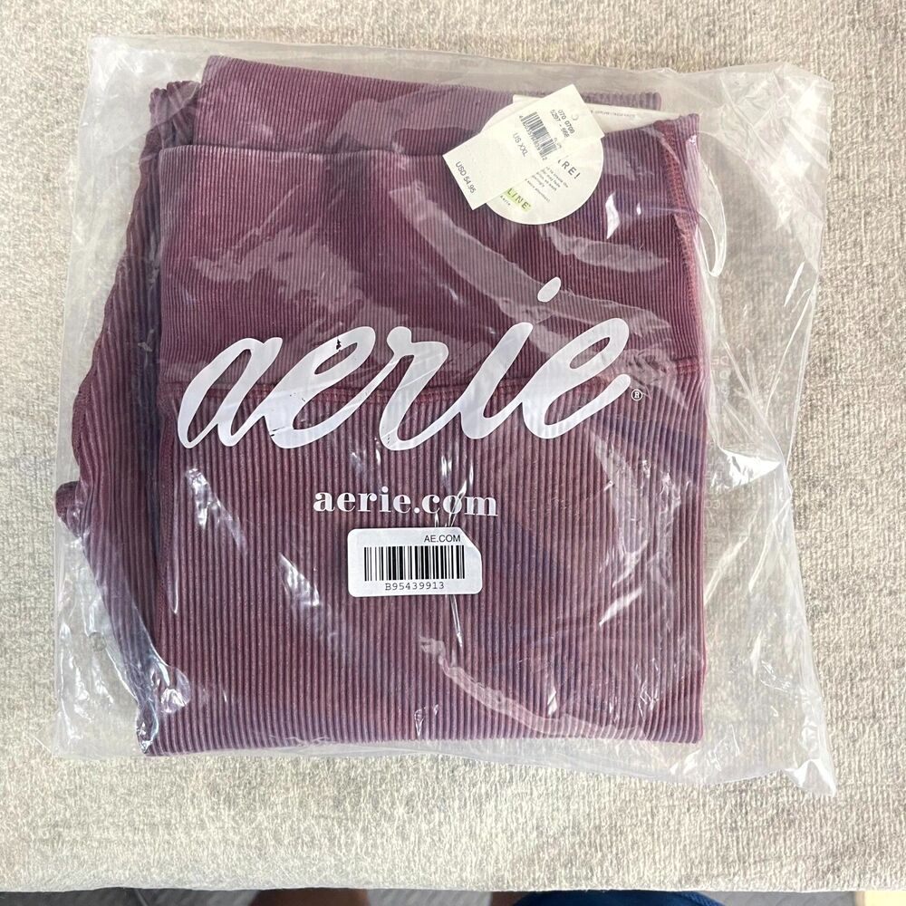 NWT Offline by aerie Ribbed Offline 7/8 Hi-Rise Leggings Dark Red Size XXL - Picture 2 of 13